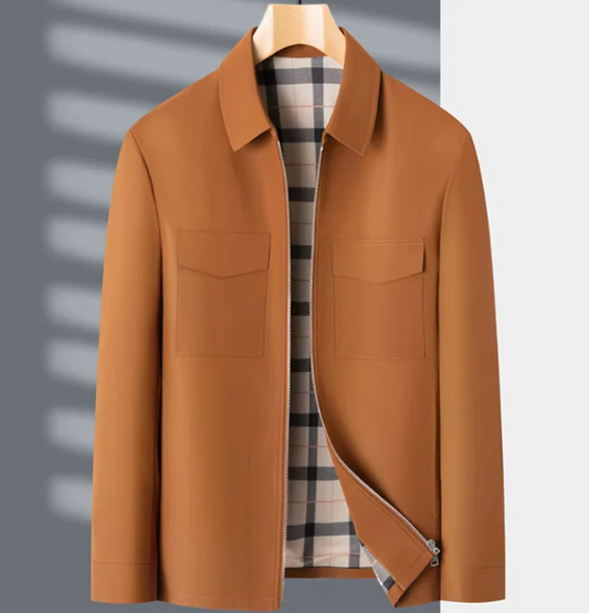 Veste homme – Coupe ajustée – Fermeture zippée – Poches à rabat – Doublure à carreaux