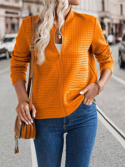 Veste cardigan femme – Matelassée – Fermeture zippée – Coupe décontractée – Longueur hanches