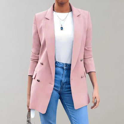 Blazer long femme – Coupe ajustée – Double boutonnage – Épaules structurées