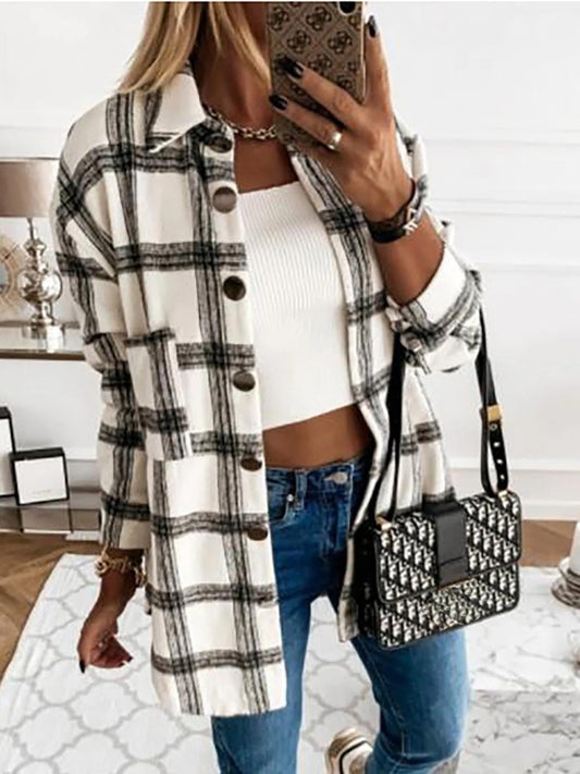 Femme Cardigan - Coton - Coupe oversize - Col pointu - Motif carreaux