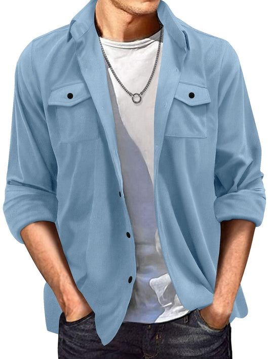 Veste homme casual – Coupe régulière – Effet suédé – Col chemise – Boutonnage frontal