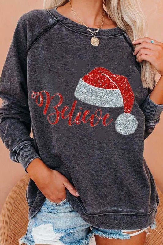 Sweatshirt femme – Coupe décontractée – Coton doux – Manches longues – Imprimé brillant