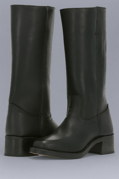Bottes cavalières femme – Cuir lisse – Talon bloc – Coupe structurée mollet