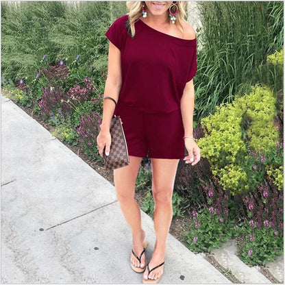 Combinaison femme – Coupe décontractée – Épaules dénudées – Manches courtes respirantes