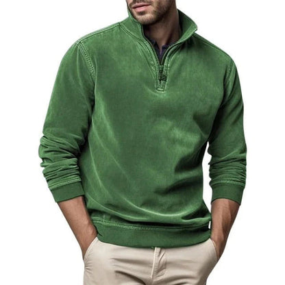 Pull homme – Polaire douce – Coupe droite – Col zippé – Poignets côtelés