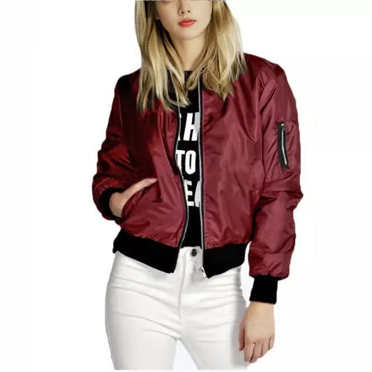 Blouson bomber femme – coupe courte – satin léger – fermeture zippée – style décontracté