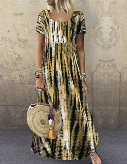 Robe longue femme – Coupe ample – Manches courtes – Coton respirant – Style décontracté