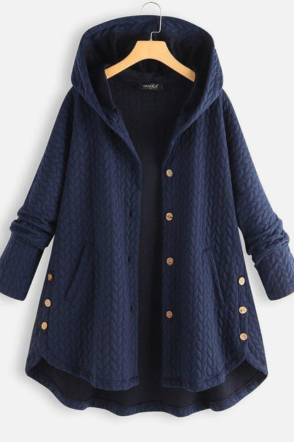Manteau à capuche femme – Laine matelassée – Coupe évasée – Boutonnage visible