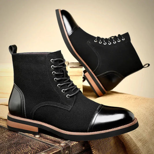 Bottes Oxford homme – Cuir et suède – Mi-montantes – À lacets – Semelle robuste