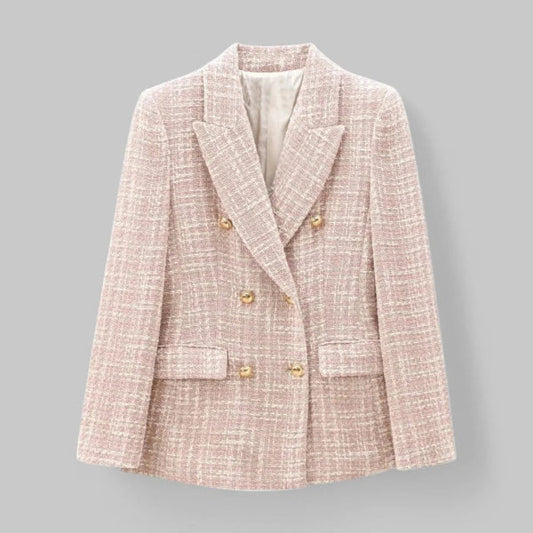 Blazer femme – Coupe ajustée – Tweed texturé – Double boutonnage – Revers larges