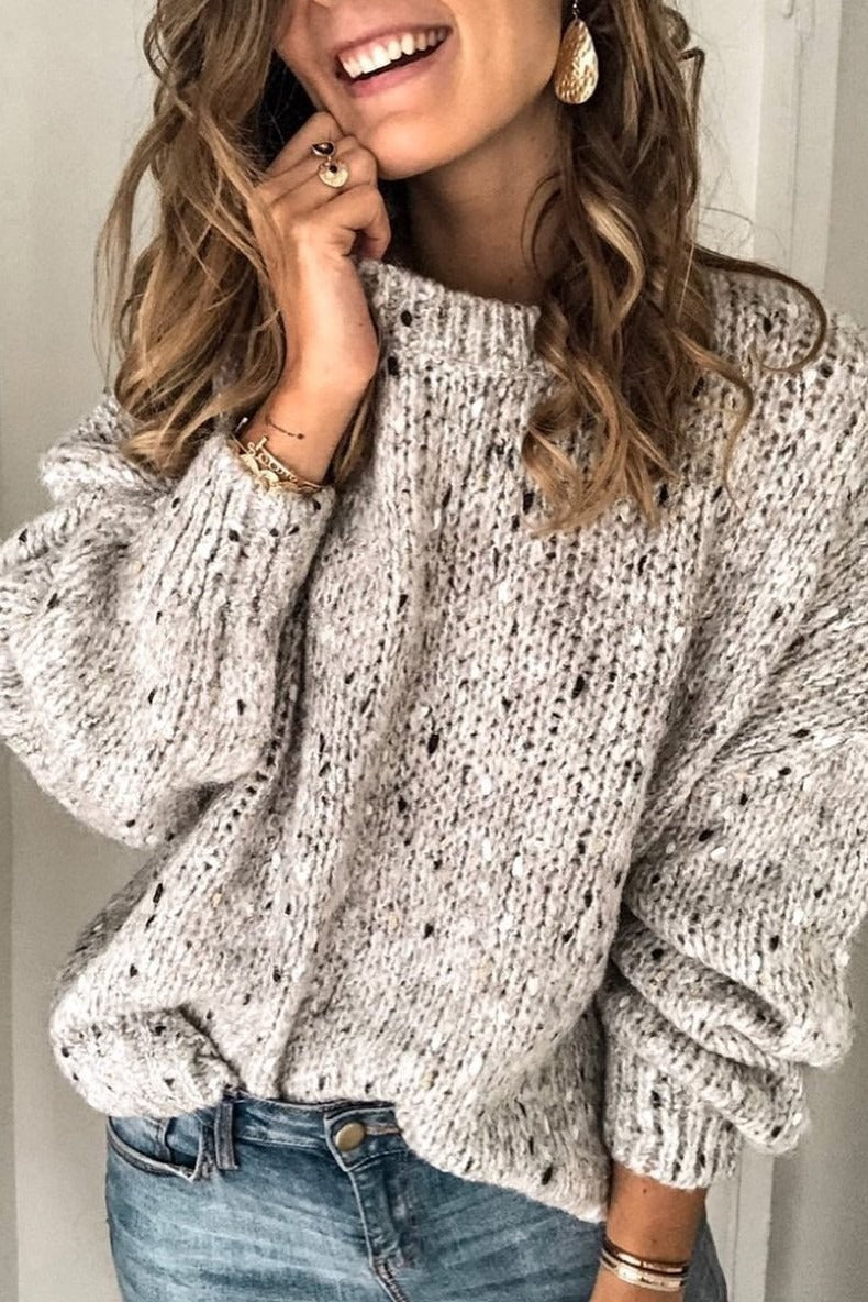 Pull femme – Coupe oversize – Maille épaisse – Col rond – Manches longues – Laine