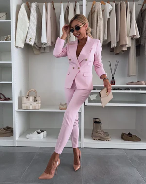 Tailleur femme – Blazer croisé cintré – Pantalon slim taille haute élégant