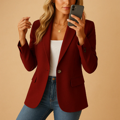Blazer femme – Coupe cintrée – Tissu stretch – Fermeture un bouton – Col à revers