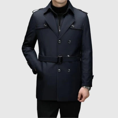 Manteau coupe-vent homme – Coupe ajustée – Double boutonnage – Ceinture – Épaulettes