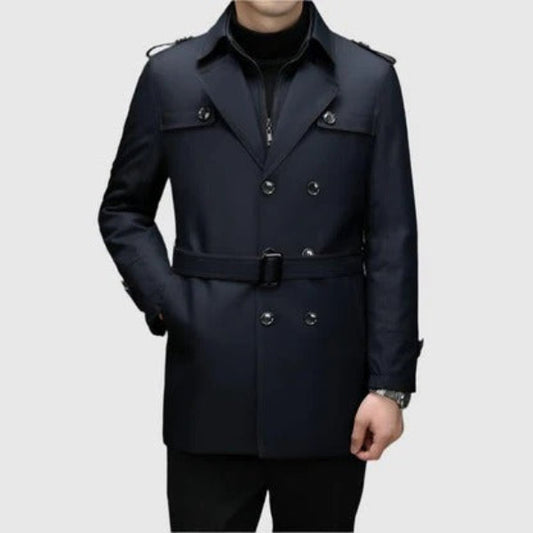 Manteau coupe-vent homme – Coupe ajustée – Double boutonnage – Ceinture – Épaulettes