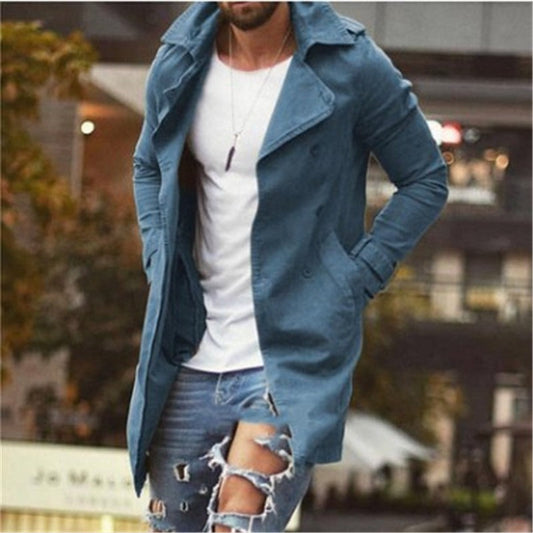 Manteau mi-long homme – Coupe slim – Coton mélangé – Boutonnage croisé élégant