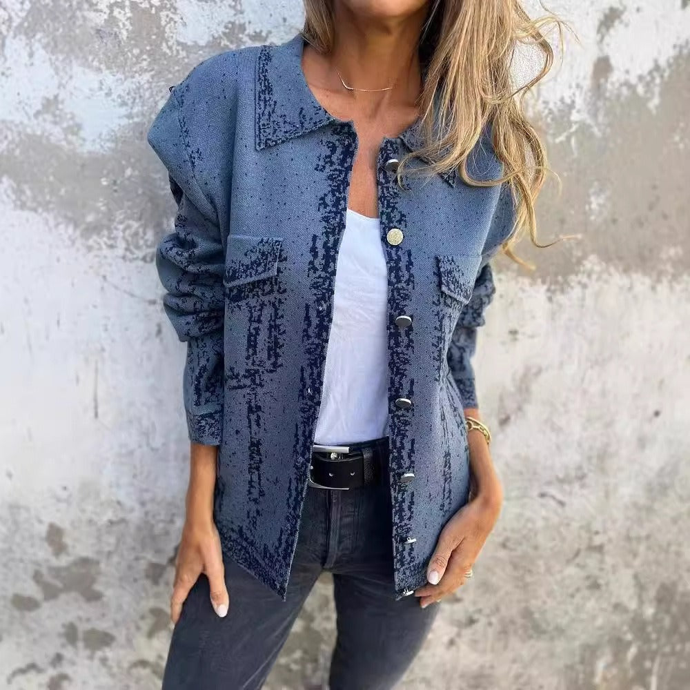 Veste femme en maille – Coupe ample – Boutons métal – Col classique – Laine douce