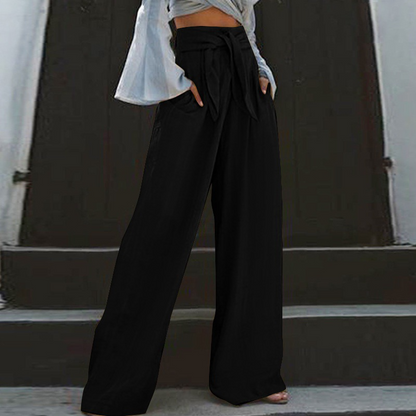 Pantalon femme – Coupe ample fuselée – Taille élastique avec lien – Lin léger respirant