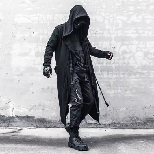 Manteau long homme – Style gothique – Coupe oversize – Capuche drapée – Ouvert devant