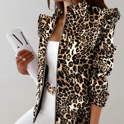 Veste femme – Coupe cintrée – Motif à carreaux – Volants épaules – Col montant