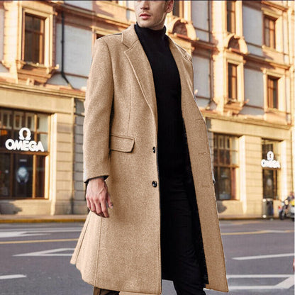 Manteau homme long – Coupe ajustée – Tissu luxueux – Revers crantés – Élégant