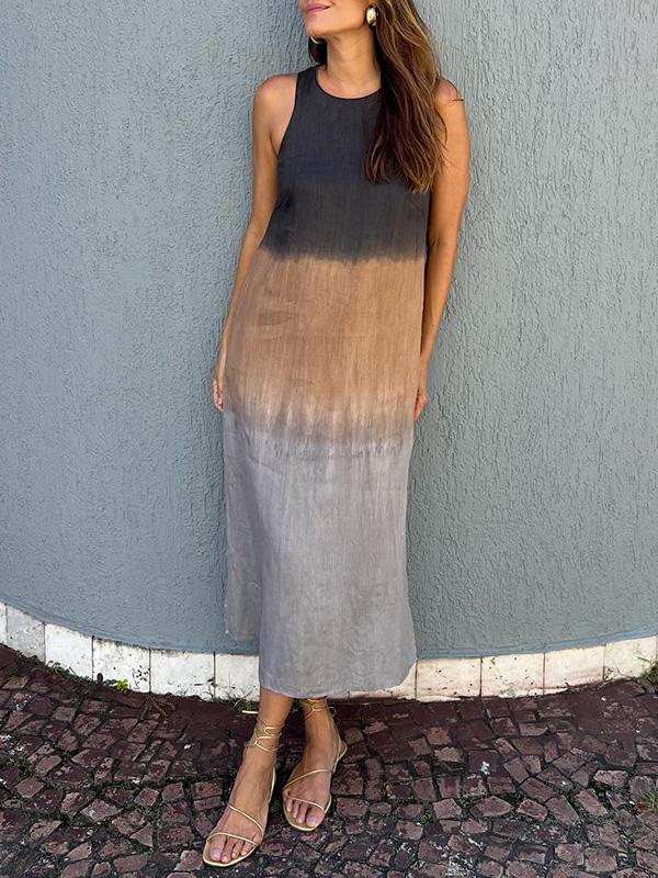 Robe Longue Sans Manches Femme - Encolure Ronde - Fluide et Élégante