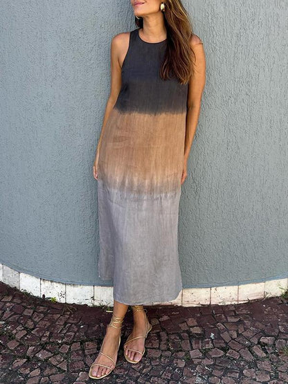 Robe Longue Sans Manches Femme - Encolure Ronde - Fluide et Élégante