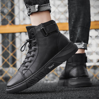 Bottes homme – Cuir lisse – Cheville – Lacets et bride – Semelle robuste