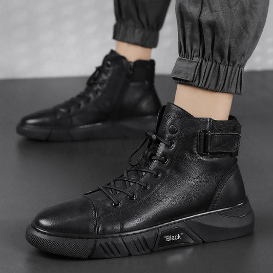 Bottes homme – Cuir lisse – Cheville – Lacets et bride – Semelle robuste