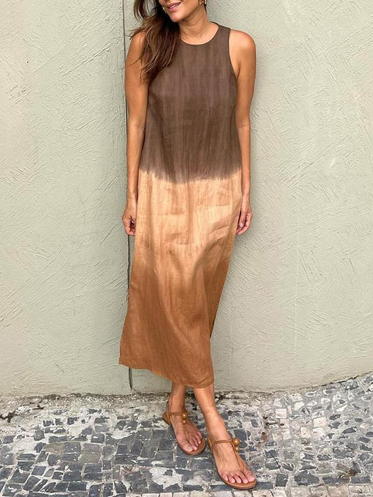 Robe Longue Sans Manches Femme - Encolure Ronde - Fluide et Élégante
