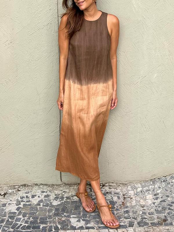 Robe Longue Sans Manches Femme - Encolure Ronde - Fluide et Élégante