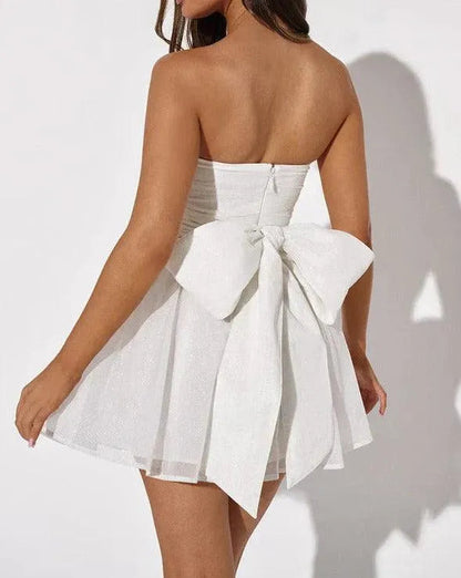 Robe Courte Femme - Sans Bretelles - Évasée et Brillante - Élégante pour Soirées