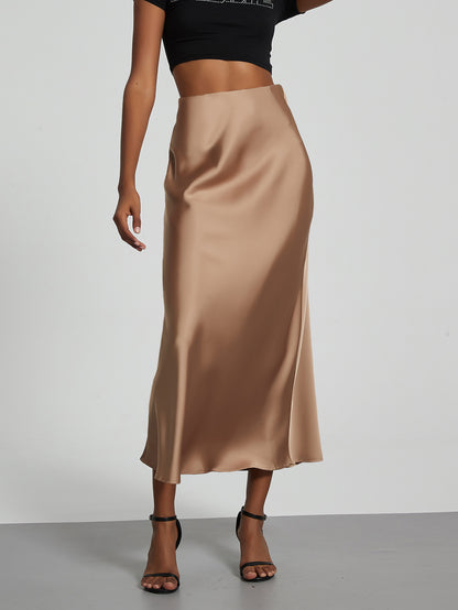 Jupe Midi Femme - Satin Fluide - Coupe Évasée Élégante