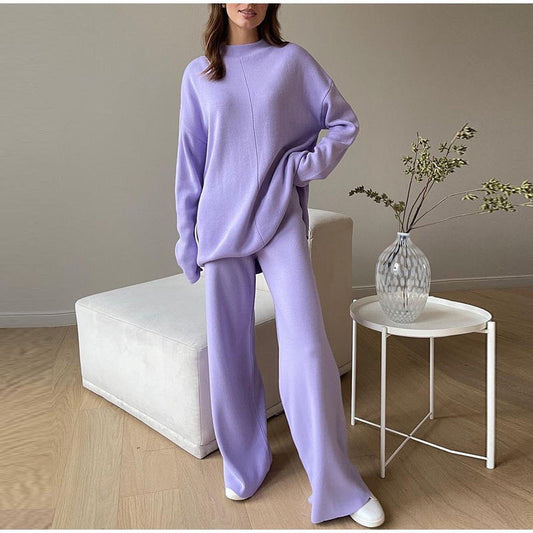 Ensemble détente femme – Maille douce – Coupe ample – Haut col rond et pantalon large