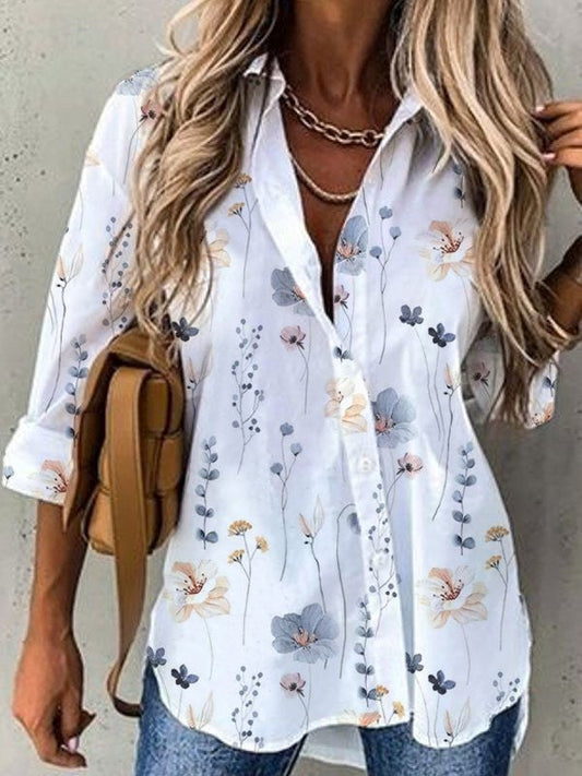 Blouse femme – Coupe ample – Col chemise – Imprimé fleuri – Tissu respirant boutonné