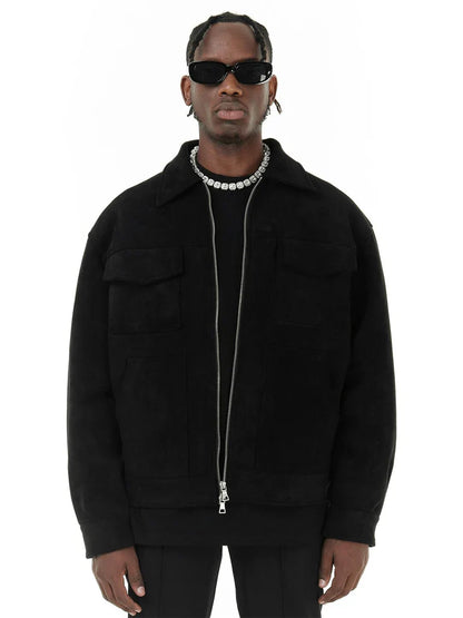 Veste homme – Coupe oversize – Finition suédée – Poches poitrine – Fermeture zippée