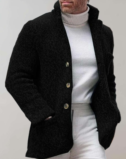 Homme Cardigan - Maille Grossière - Col Montant - Coupe Décontractée