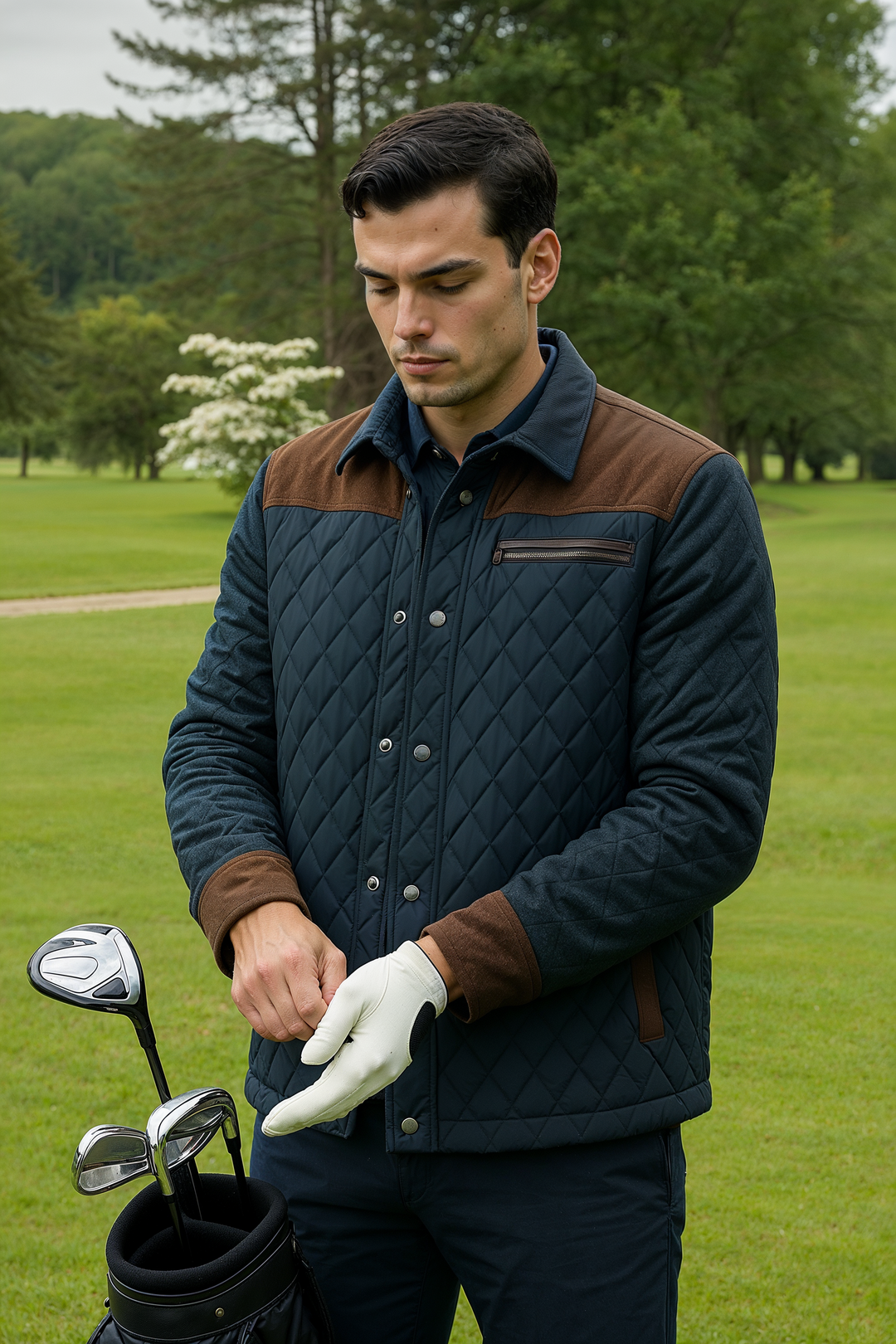 Homme Veste - Tissu Tissé Matelassé - Col Mao - Manches Longues Velours