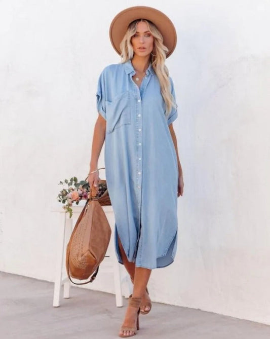 Robe chemise femme – Coupe décontractée – Manches courtes – Tissu respirant doux