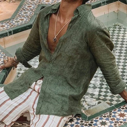 Robin - Chemise tendance en lin avec col et patte de boutonnage