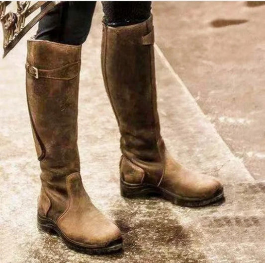 Bottes femme hautes en cuir – Coupe ajustée – Sangle boucle – Semelle antidérapante