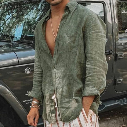 Robin - Chemise tendance en lin avec col et patte de boutonnage