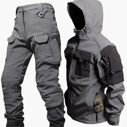 Veste et pantalon tactiques homme – Softshell résistant – Multi-poches utilitaires
