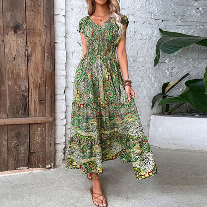 Elli - Robe bohème élégante avec taille élastique et col V