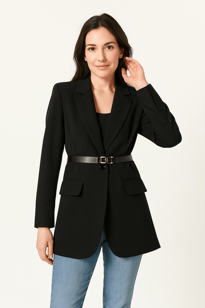 Blazer femme – Coupe cintrée – Ceinture à la taille – Manches longues élégantes
