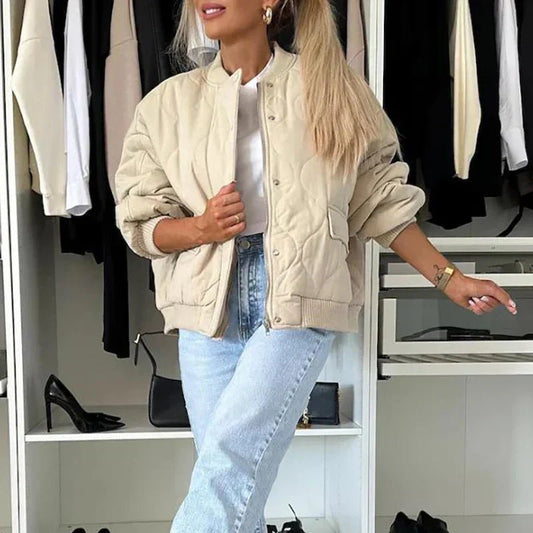 Blouson bomber femme – Coupe oversize – Matelassé léger – Fermeture à pressions