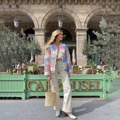 Veste matelassée femme – Coupe oversize – Motif floral – Fermeture à boutons