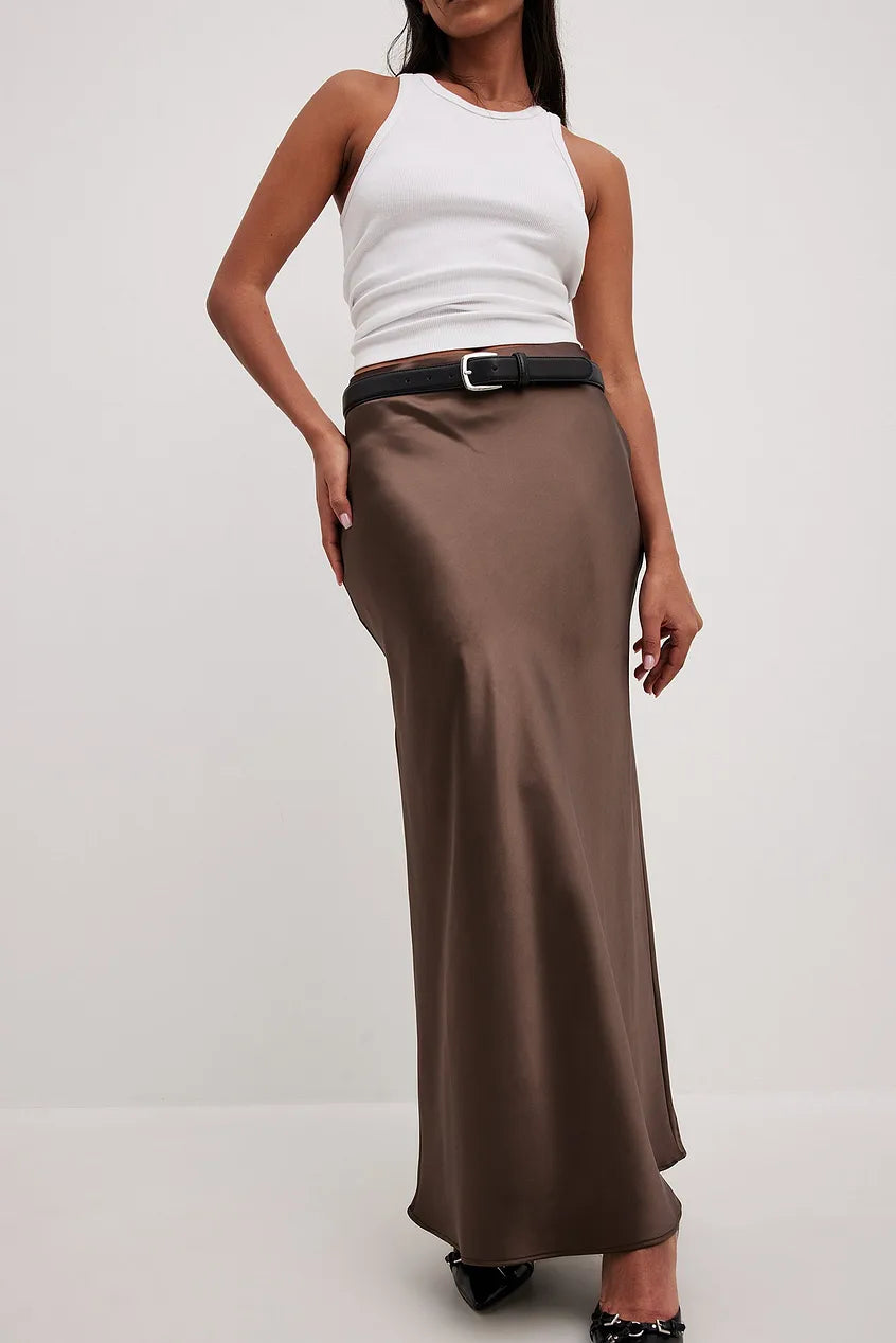 Jupe Midi Satinée Femme – Tissu Fluide Élégant – Coupe Ajustée Sophistiquée