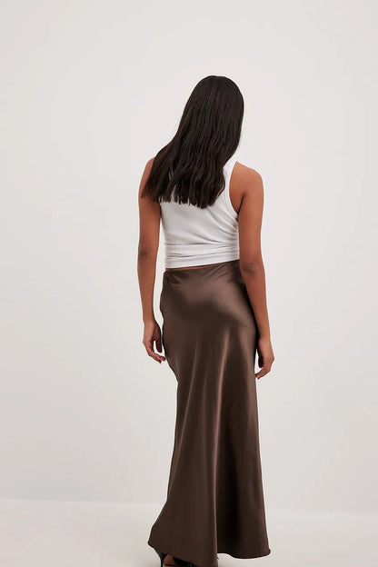 Jupe Midi Satinée Femme – Tissu Fluide Élégant – Coupe Ajustée Sophistiquée