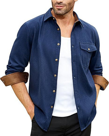 Chemise boutonnée décontractée pour homme - Manches longues - Contraste bicolore - Confort élégant